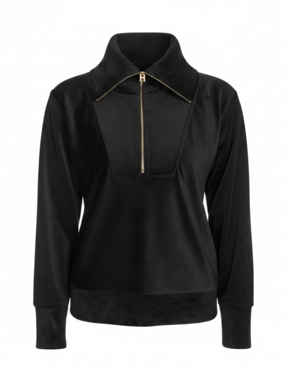 Halston Heritage Cozy Black Textured Velour Quarter Zip NWT